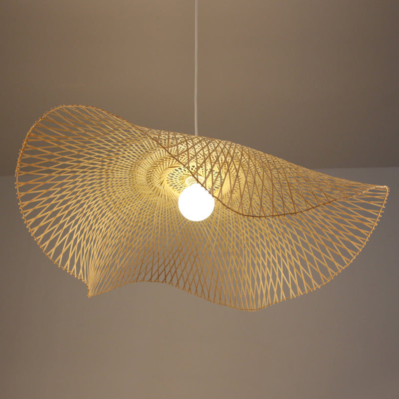 Style bambou bambou tissé pendant lampe pêcheur de pêcheur art déco 1-light hanging Light for restaurant