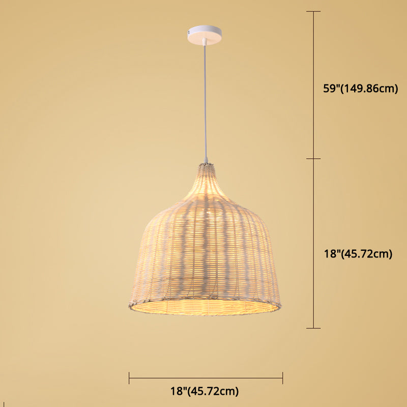 Forma a campana di bambù intrecciata a mano leggera a sospensione di rattan sfumatura a sospensione a sospensione con filo appeso da 59 "