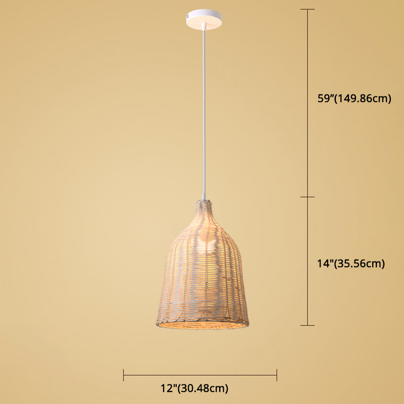 Forma a campana di bambù intrecciata a mano leggera a sospensione di rattan sfumatura a sospensione a sospensione con filo appeso da 59 "