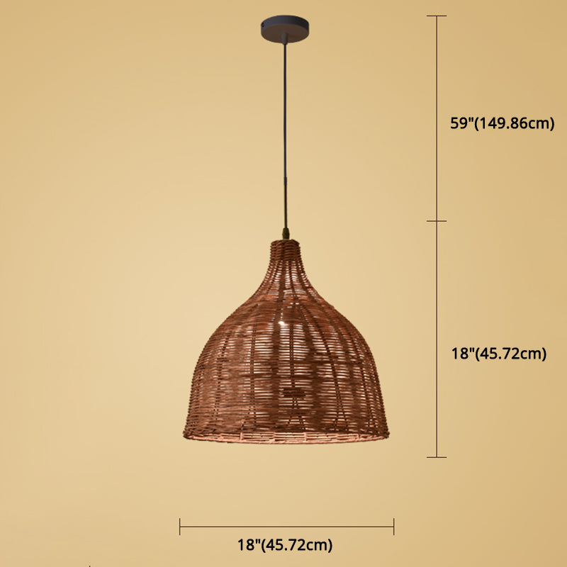 Forma a campana di bambù intrecciata a mano leggera a sospensione di rattan sfumatura a sospensione a sospensione con filo appeso da 59 "