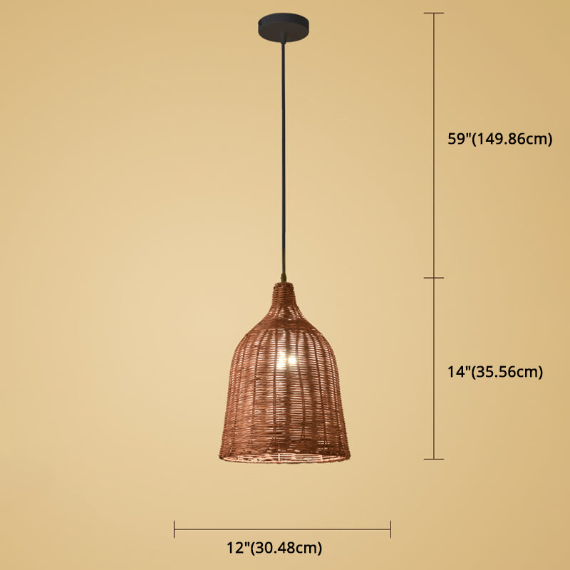 Forma a campana di bambù intrecciata a mano leggera a sospensione di rattan sfumatura a sospensione a sospensione con filo appeso da 59 "