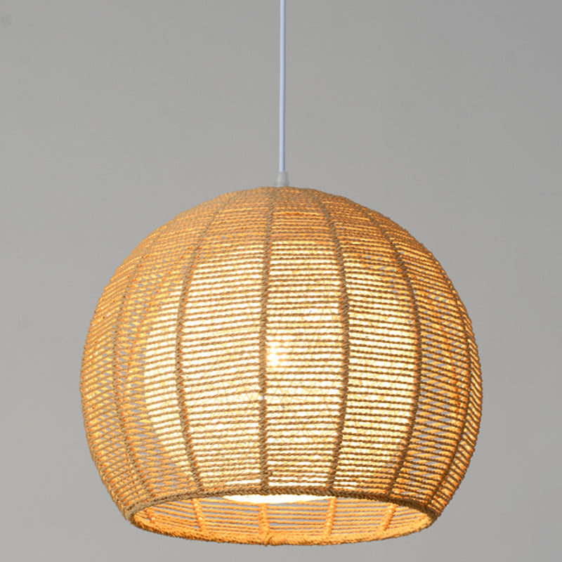 Double Rattan Shade Pendant Lamp Japanese Simplicity Single Light Hanging Ceiling Light in Beige/Coffee