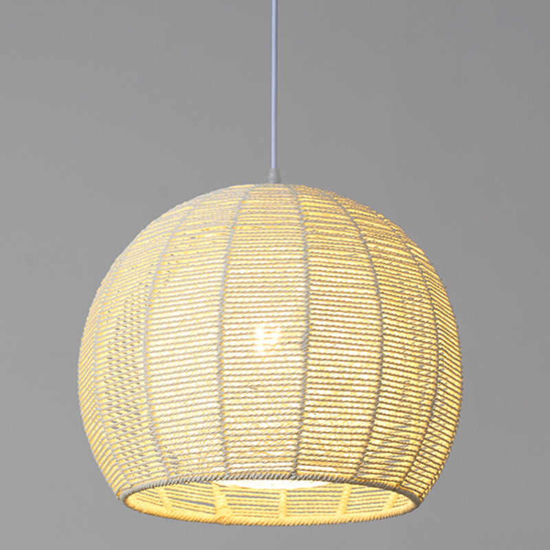 Double Rattan Shade Pendant Lamp Japanese Simplicity Single Light Hanging Ceiling Light in Beige/Coffee