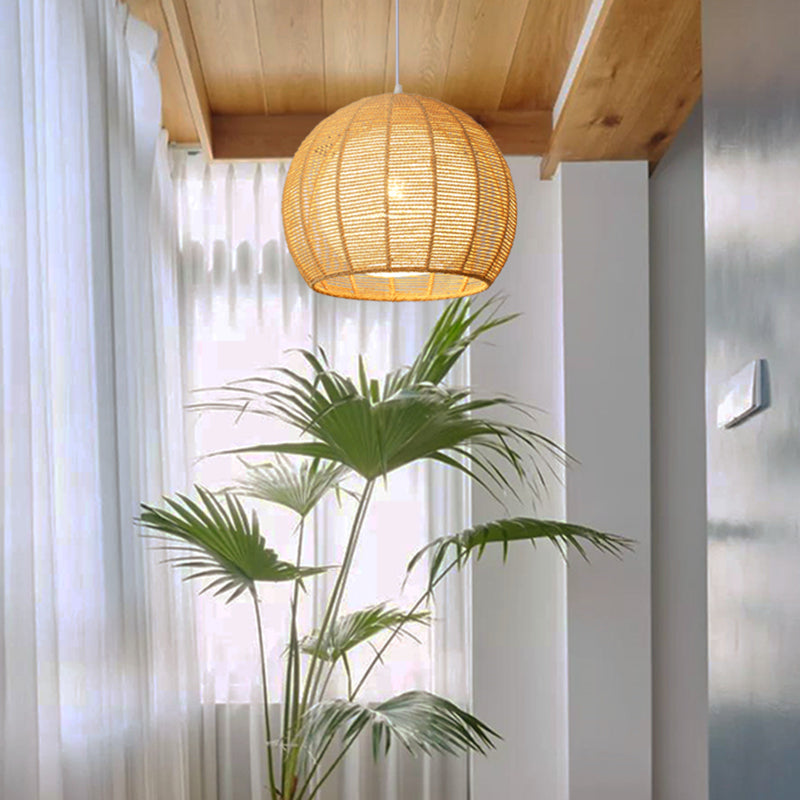 Double Rattan Shade Pendant Lamp Japanese Simplicity Single Light Hanging Ceiling Light in Beige/Coffee