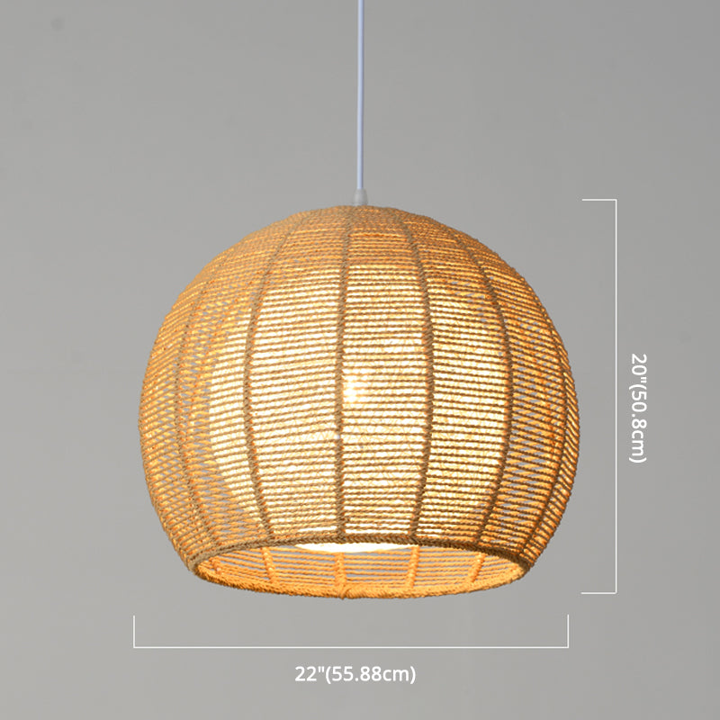 Double Rattan Shade Pendant Lamp Japanese Simplicity Single Light Hanging Ceiling Light in Beige/Coffee