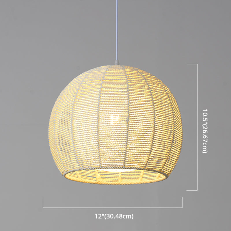 Double Rattan Shade Pendant Lamp Japanese Simplicity Single Light Hanging Ceiling Light in Beige/Coffee