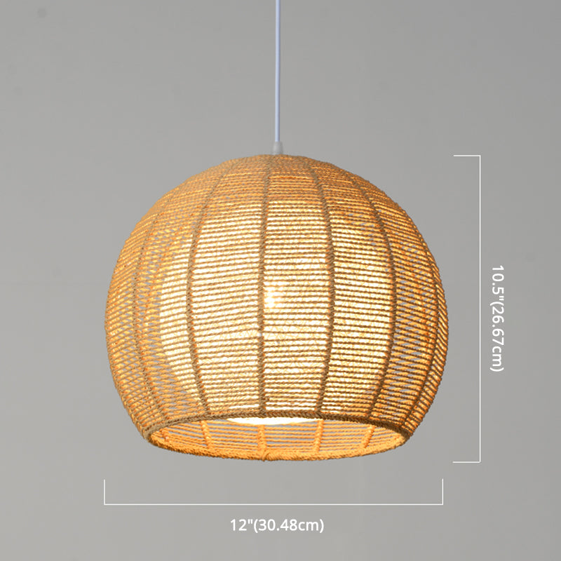 Double Rattan Shade Pendant Lamp Japanese Simplicity Single Light Hanging Ceiling Light in Beige/Coffee