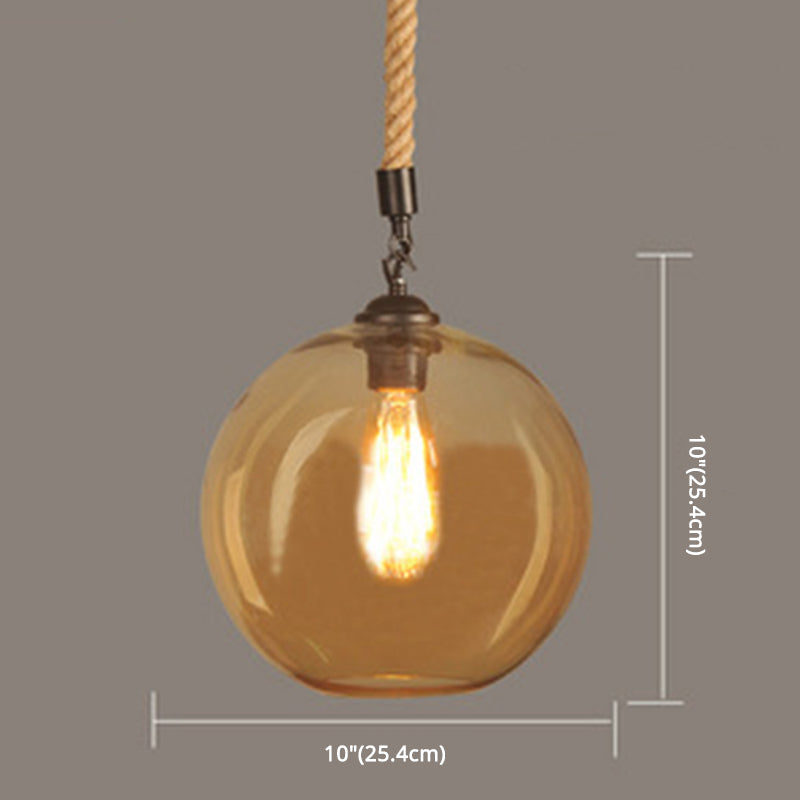 Amber Glass Globe Shade Pendant Light Vintage Industrial Mini Hanging Lamp with 39 Inch Adjustable Hanging Hemp Rope