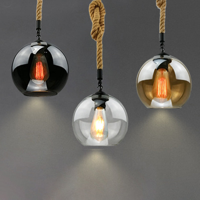 Rustiek Globe Glass Schaduw Hangende licht Vintage industrieel henneptouw Hanglamp voor Foyer Kitchen Restaurant