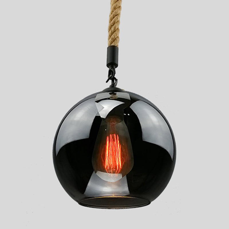Rustikaler Globe Glasschatten hängend leichter Vintage Industrial Hanf Seil Anhänger Licht für Foyer Kitchen Restaurant