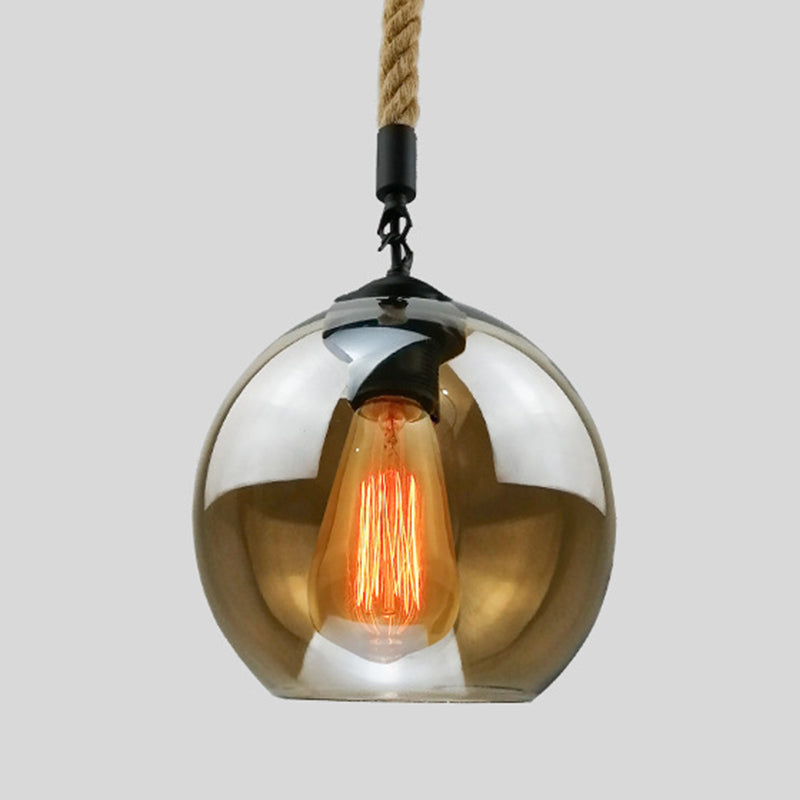 Rustiek Globe Glass Schaduw Hangende licht Vintage industrieel henneptouw Hanglamp voor Foyer Kitchen Restaurant