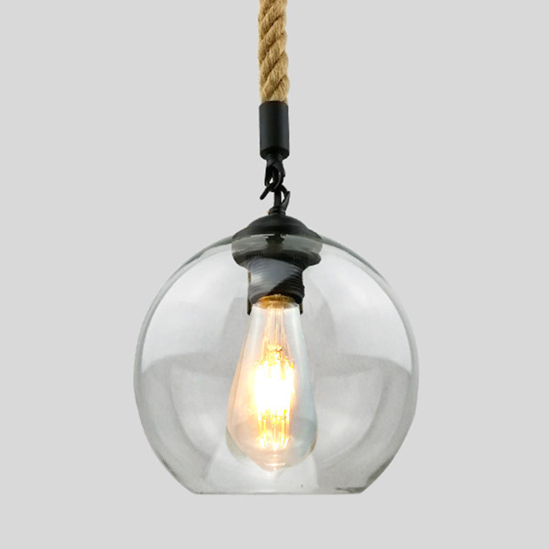 Rustikaler Globe Glasschatten hängend leichter Vintage Industrial Hanf Seil Anhänger Licht für Foyer Kitchen Restaurant