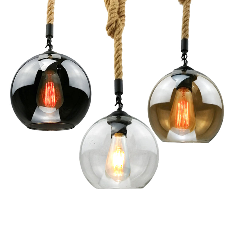 Rustiek Globe Glass Schaduw Hangende licht Vintage industrieel henneptouw Hanglamp voor Foyer Kitchen Restaurant