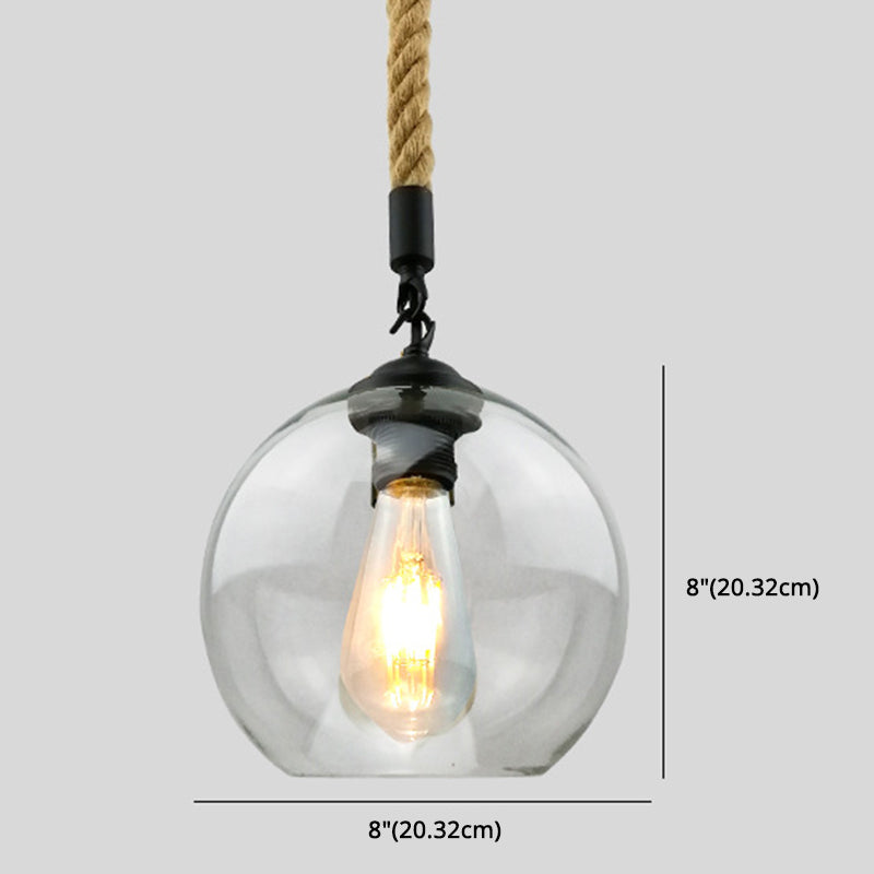 Rustic Globe Glass Shade Hanging Light Vintage Industrial Hemp Rope Pendant Light for Foyer Kitchen Restaurant