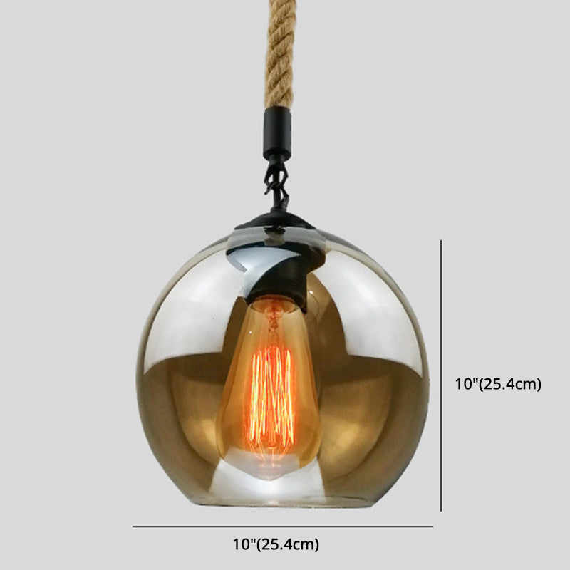 Rustiek Globe Glass Schaduw Hangende licht Vintage industrieel henneptouw Hanglamp voor Foyer Kitchen Restaurant