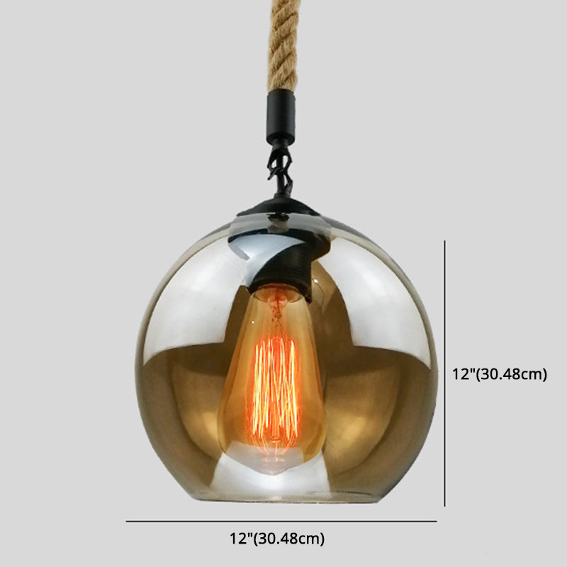 Rustiek Globe Glass Schaduw Hangende licht Vintage industrieel henneptouw Hanglamp voor Foyer Kitchen Restaurant