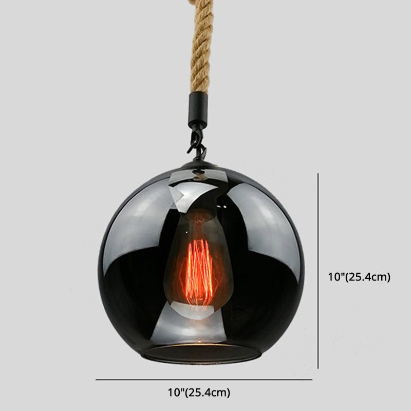 Rustiek Globe Glass Schaduw Hangende licht Vintage industrieel henneptouw Hanglamp voor Foyer Kitchen Restaurant