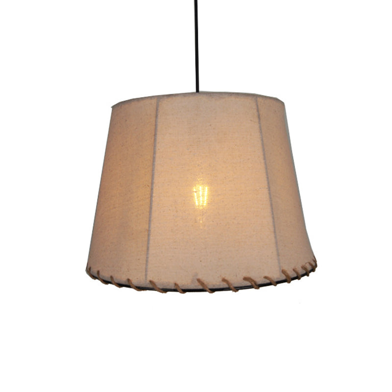 Drum Dining Room Suspension Lighting Vintage Style Fabric 1 Light White Ceiling Pendant