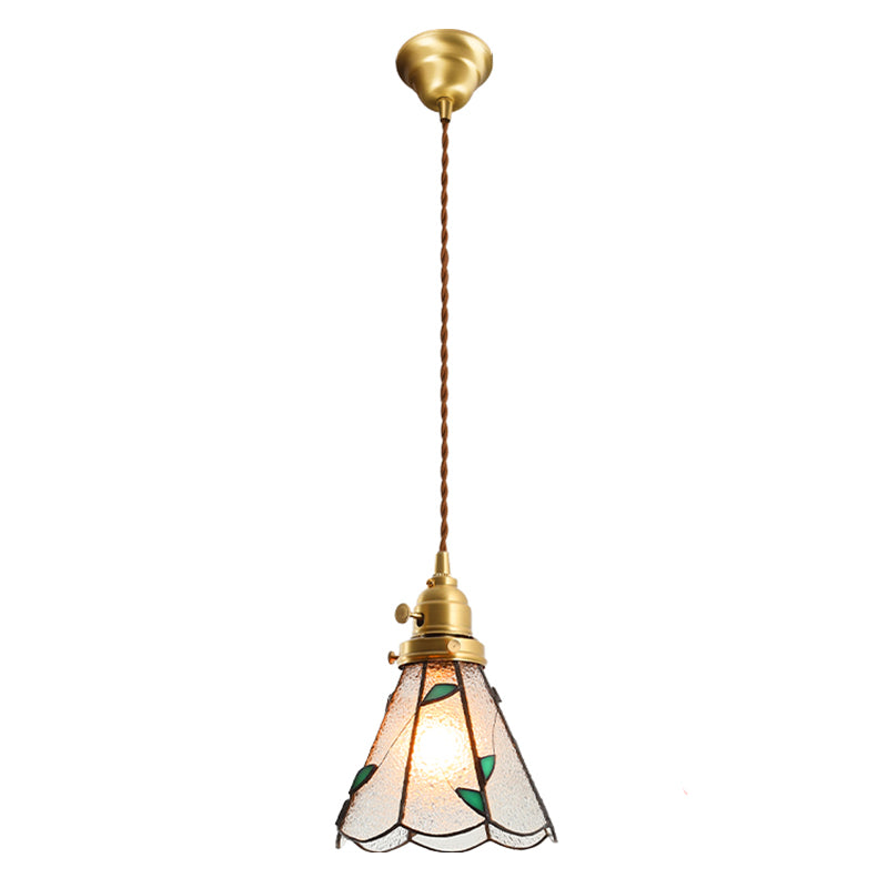 Gebrandschilderd glazen schaduw Tiffany hangende lichte messing slaapkamer mini hanger lamp met 63 "hangende draad