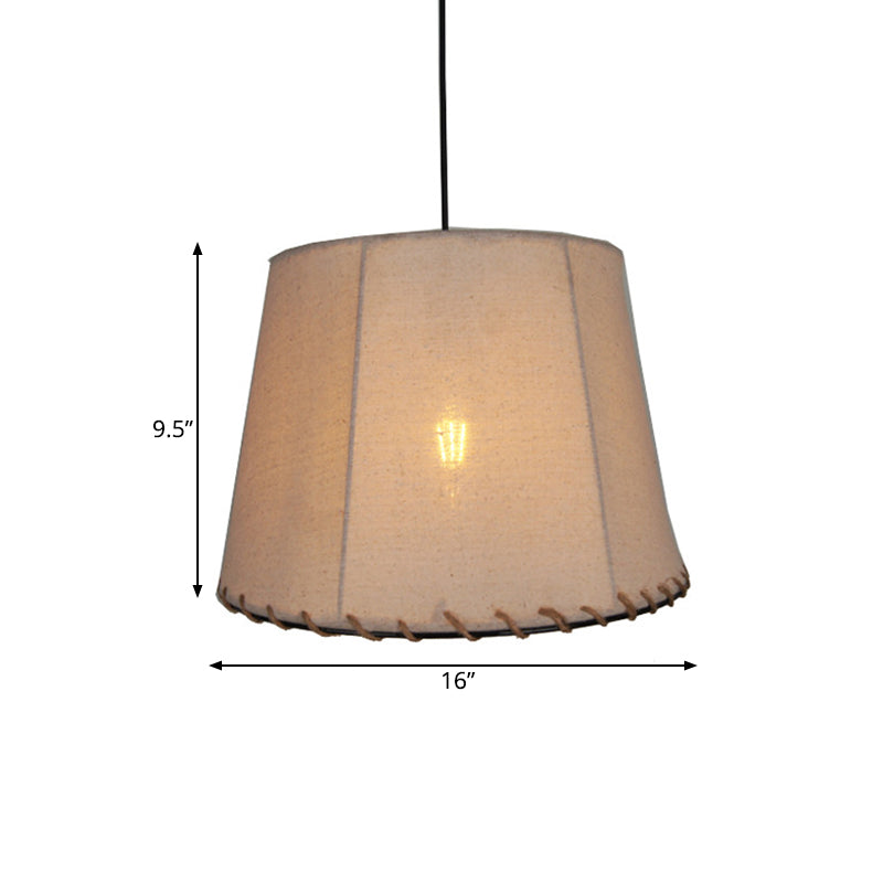 Drum Dining Room Suspension Lighting Vintage Style Fabric 1 Light White Ceiling Pendant