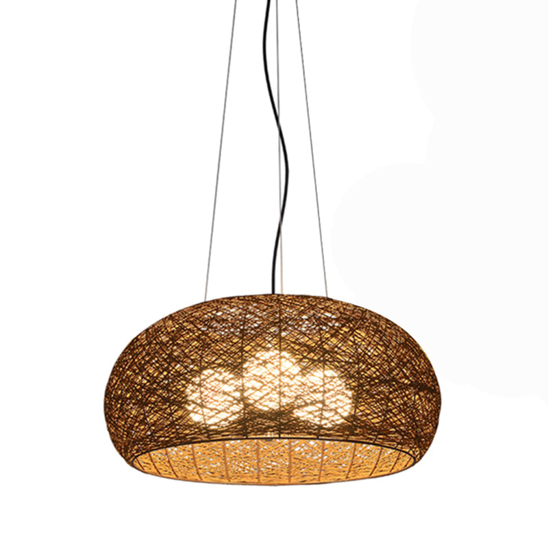 3-lights Rattan Pendant Lights Restaurant Hand Weaving Suspended Lamp in Beige with 47" Hanging Cord