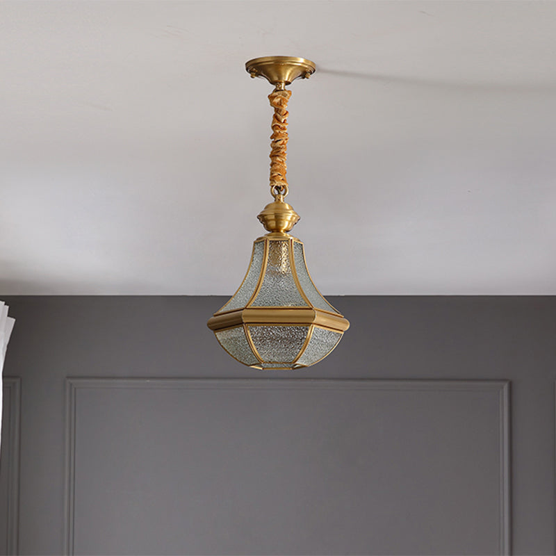 Brass in ottone coloniale Ampiccamento di vetro leggero tonalità singola lampadina a sospensione decorativa Apparecchiatura per la camera da letto