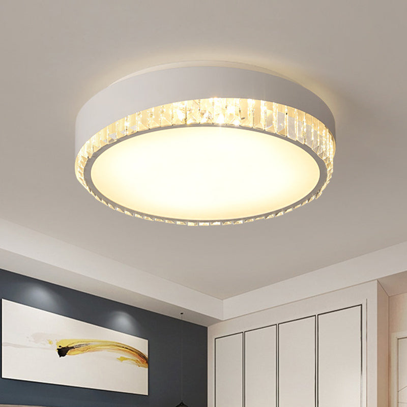 LED 16.5"/20.5" W Flush Ceiling Lamp Simple Round Crystal Flush Mount Lighting in White for Bedroom, Warm/White/3 Color Light