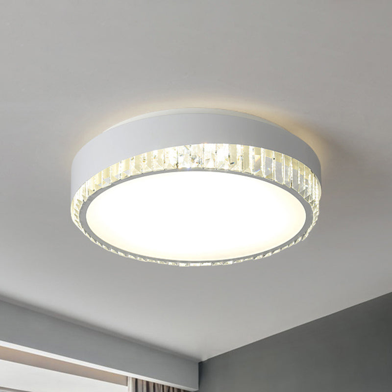 LED 16.5"/20.5" W Flush Ceiling Lamp Simple Round Crystal Flush Mount Lighting in White for Bedroom, Warm/White/3 Color Light