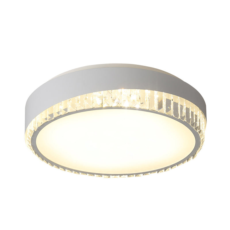 LED 16.5"/20.5" W Flush Ceiling Lamp Simple Round Crystal Flush Mount Lighting in White for Bedroom, Warm/White/3 Color Light