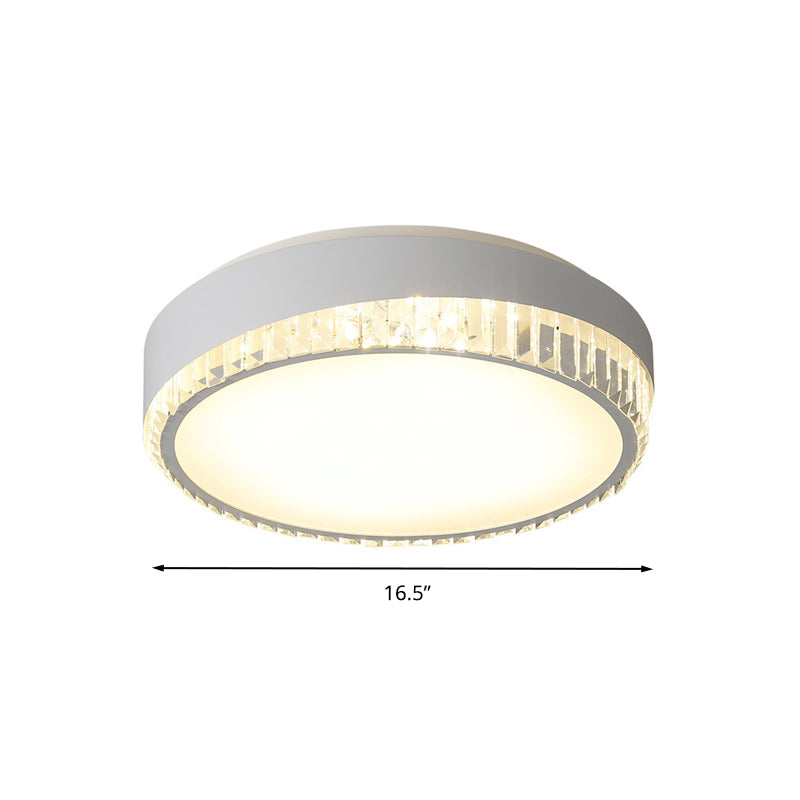 LED 16.5"/20.5" W Flush Ceiling Lamp Simple Round Crystal Flush Mount Lighting in White for Bedroom, Warm/White/3 Color Light