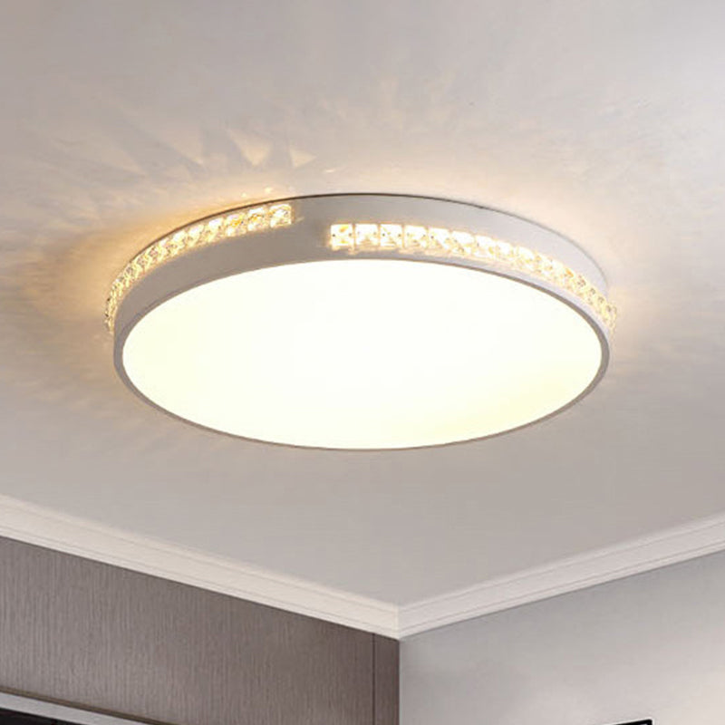 18 "/21.5" W LED Bedroom Soffitto Light Fixture Simple Gold Flush Mount con Drum Crystal Shade in Warm/3 Color Light