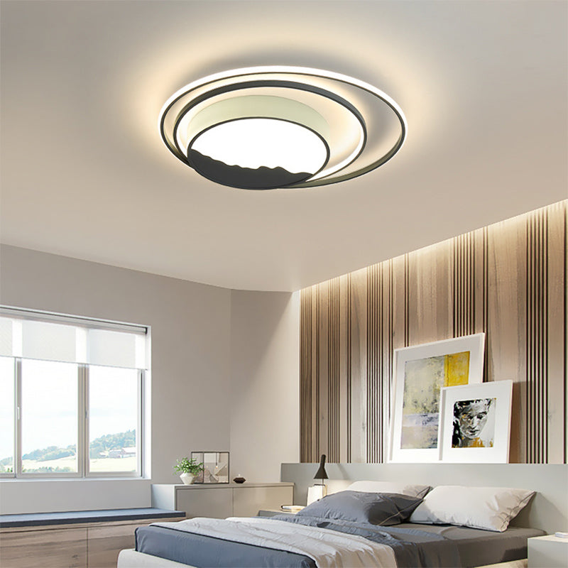 Luminaire encastré de plafond à anneau circulaire de style contemporain en acrylique LED pour chambre à coucher en gris