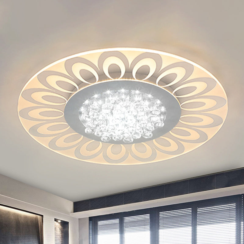 16.5"/20.5"/24.5" W LED Round Flush Light Fixture Modern Style White Crystal Flush Mount Lighting in Warm/White/Natural Light