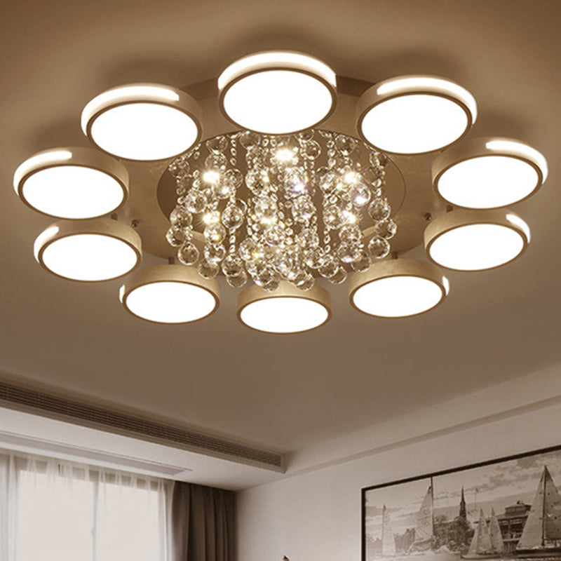 LED Flush Ceiling Light Contemporary White Round Crystal Flush Mount Lighting, Warm/White/3 Color Light