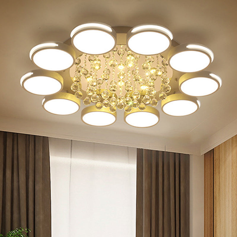 LED Flush Ceiling Light Contemporary White Round Crystal Flush Mount Lighting, Warm/White/3 Color Light