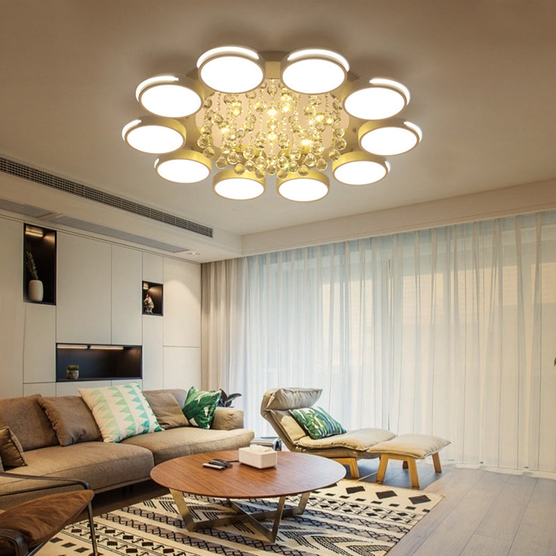 LED Flush Ceiling Light Contemporary White Round Crystal Flush Mount Lighting, Warm/White/3 Color Light