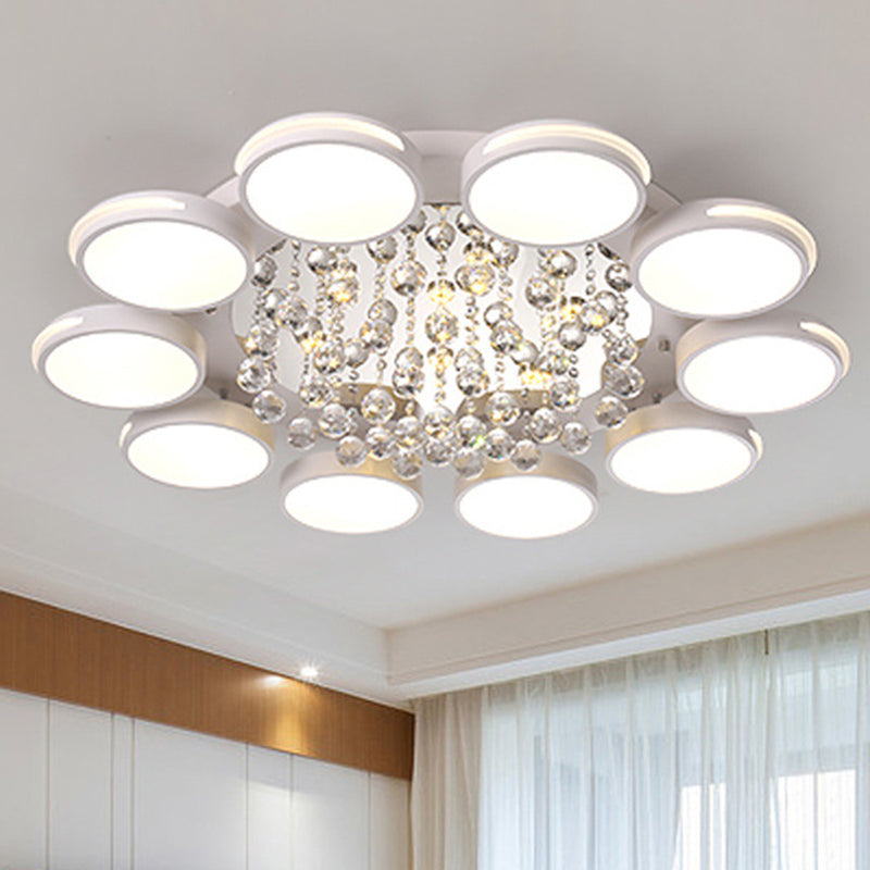 LED Flush Ceiling Light Contemporary White Round Crystal Flush Mount Lighting, Warm/White/3 Color Light