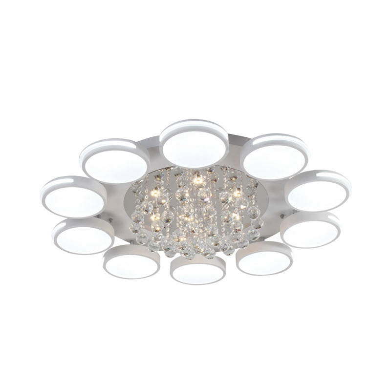 LED Flush Ceiling Light Contemporary White Round Crystal Flush Mount Lighting, Warm/White/3 Color Light