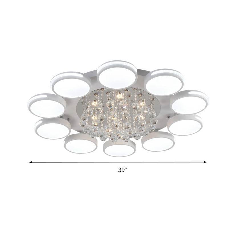 LED Flush Ceiling Light Contemporary White Round Crystal Flush Mount Lighting, Warm/White/3 Color Light