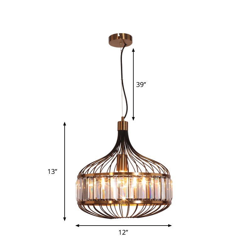 12"/13"/14.5" W Black Cage Ceiling Pendant Traditional 1 Bulb Iron Hanging Lamp for Living Room