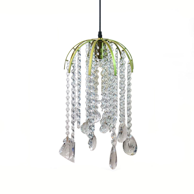 Tropical Crystal Cascading Pendant Light Single Bulb Gold Ceiling Suspension Light Fixture