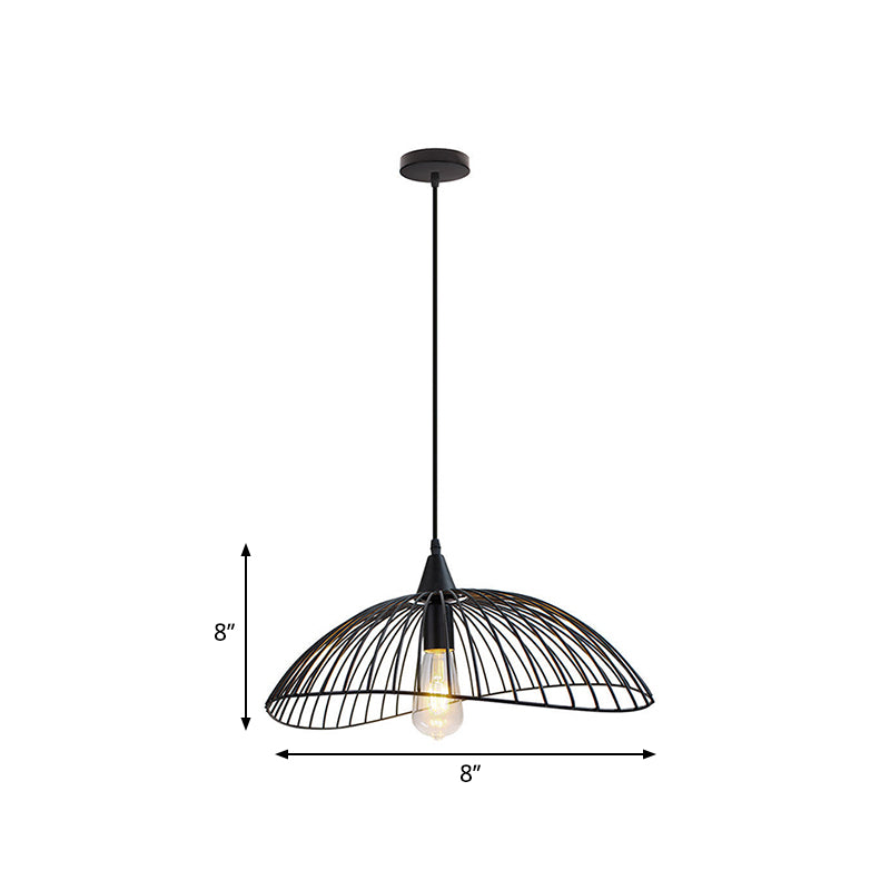 8"/19.5" Dia Caged Ceiling Light Industrial Style Metal 1 Head Kitchen Suspension Light with Waveforms Design in Black