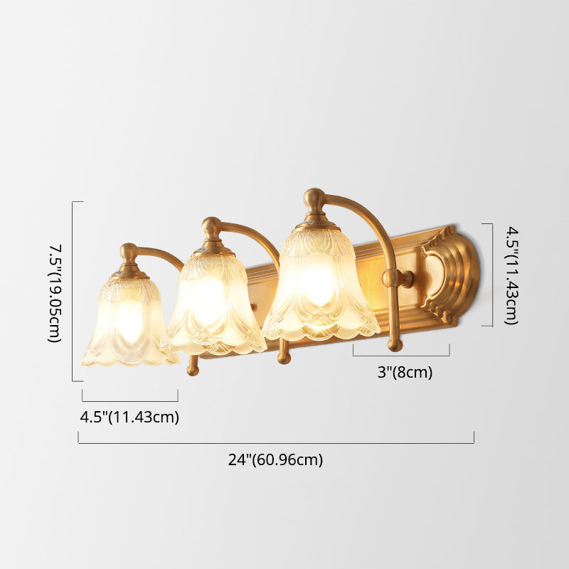Bathroom Decoration Wall Light Sconce Brass Armed Wall Mounted Mirror Front in Ribbed Glass Shade