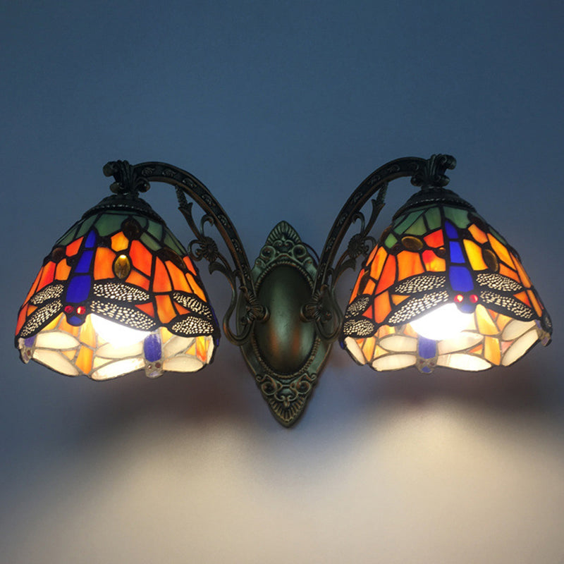 Tiffany Vanity Lamp 2 Lights Dragonfly Vanity Wall Sconce with Multi-Color for Mirror Cabinet