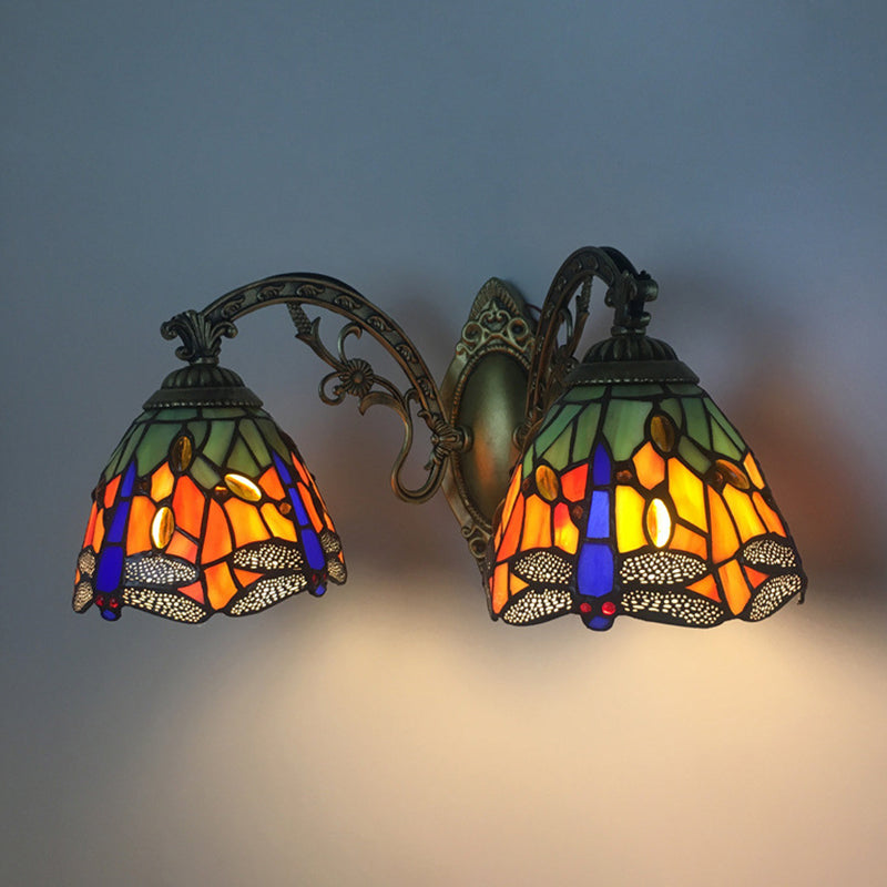 Tiffany Vanity Lamp 2 Lights Dragonfly Vanity Wall Sconce with Multi-Color for Mirror Cabinet