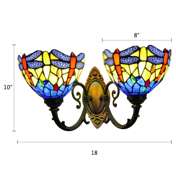 Tiffany Vanity Lamp 2 Lights Dragonfly Vanity Wall Sconce with Multi-Color for Mirror Cabinet