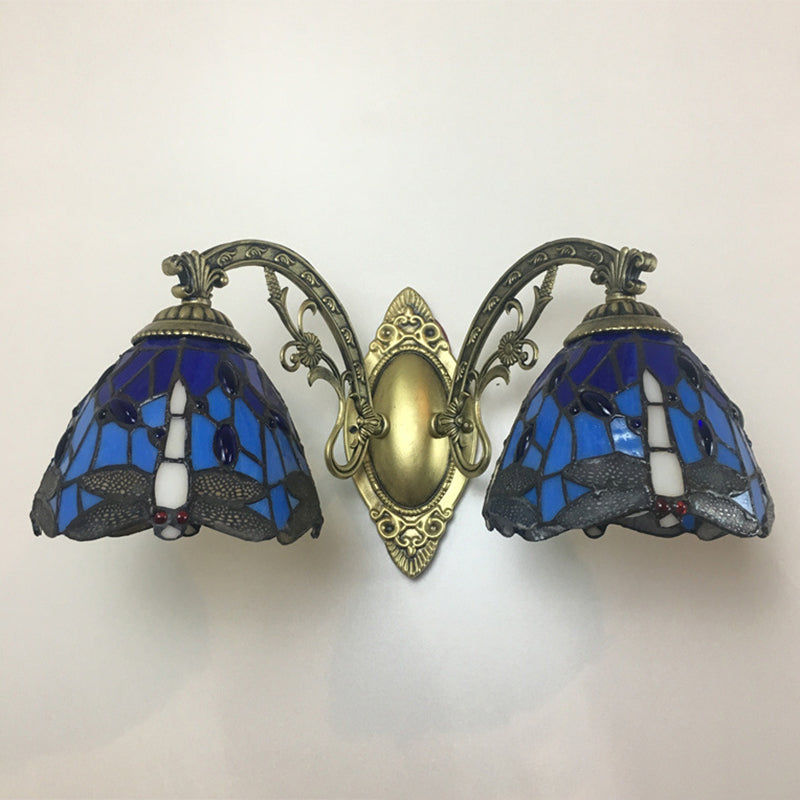 Tiffany Vanity Lamp 2 Lights Dragonfly Vanity Wall Sconce with Multi-Color for Mirror Cabinet