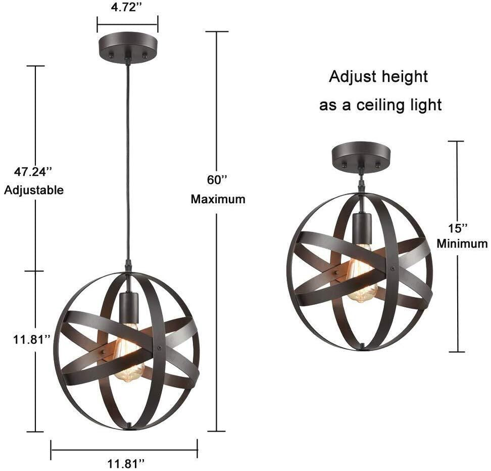 1 lumière Cage Globe Light Pendre industriel Metal Plafond Light avec cordon suspendu pour restaurant