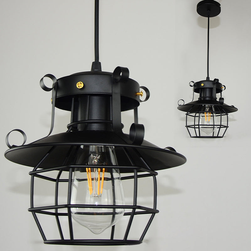 1 Light Cage Hanging Lights Retro Industrial Metal Ceiling Fixture for Coffee Shop