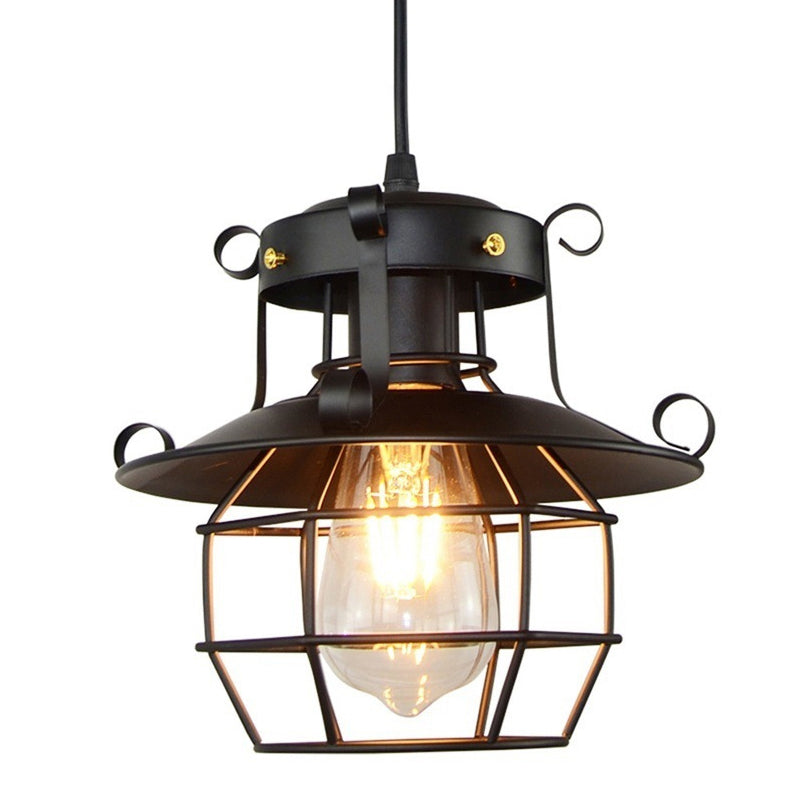 1 Light Cage Hanging Lights Retro Industrial Metal Ceiling Fixture for Coffee Shop